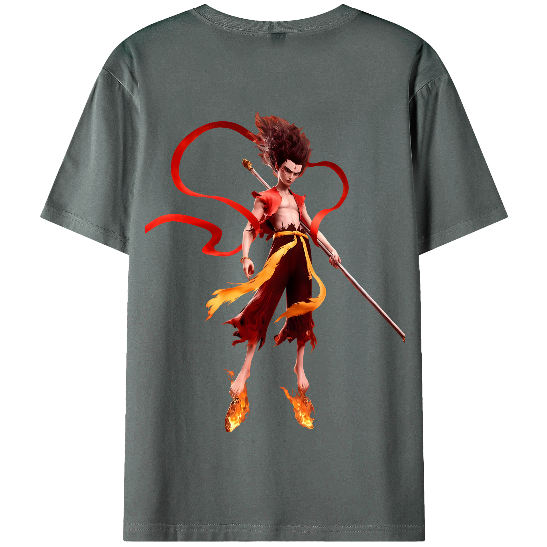 （画像用） Ne Zha 2 ナタ 魔童の大暴れ 綿100％半袖Tシャツ（背面プリント）